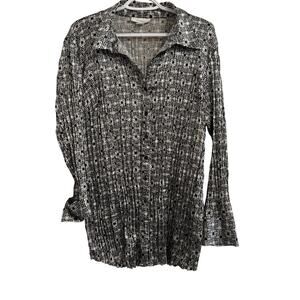 DressBarn Women Size 1x Black White Long Sleeve Blouse Button Up Vintage Shirt